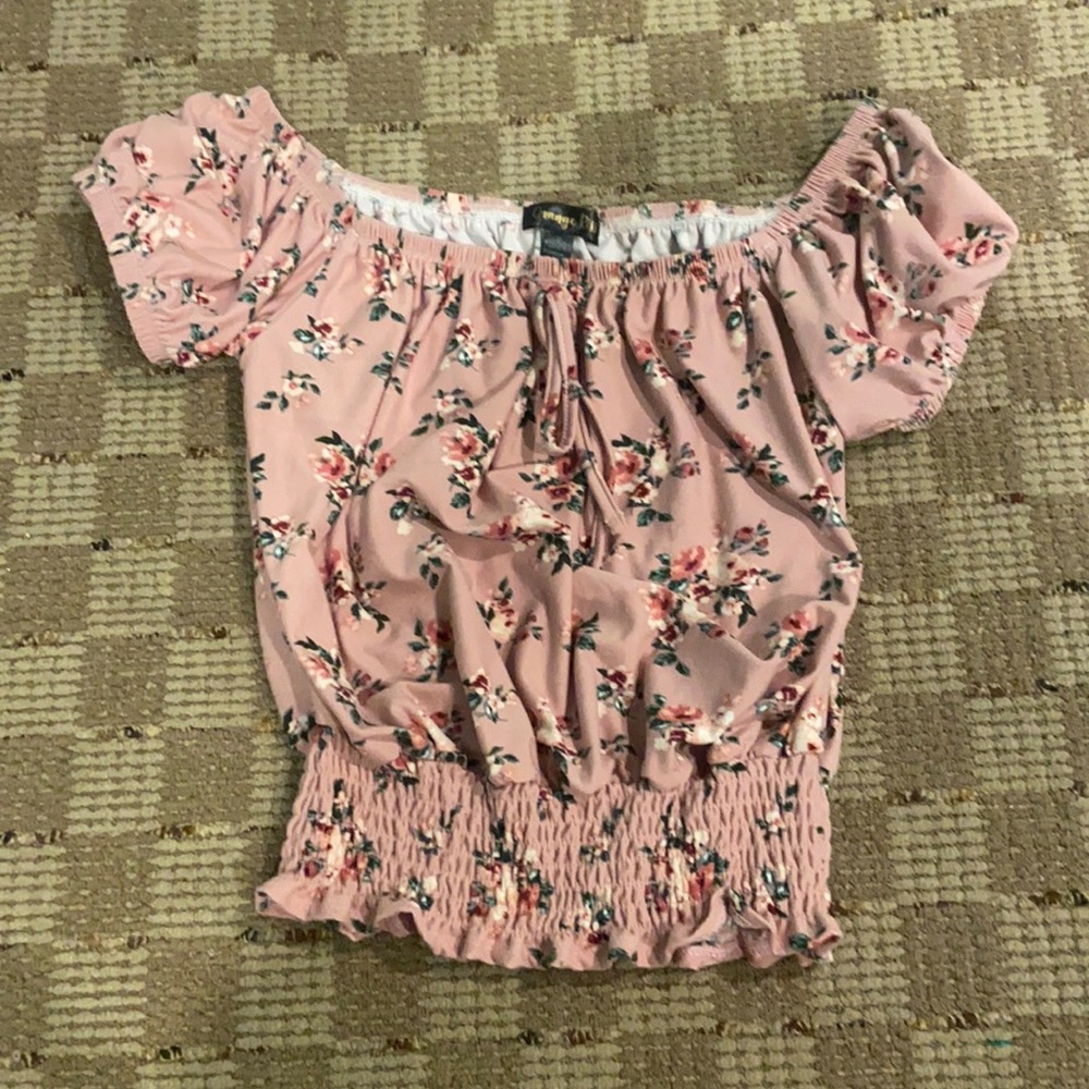 Pink floral elastic waist tee